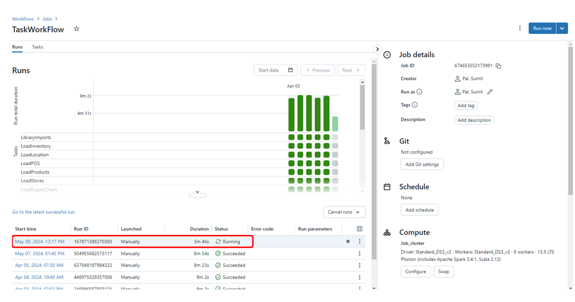Azure Databricksにおけるタスクワークフロー