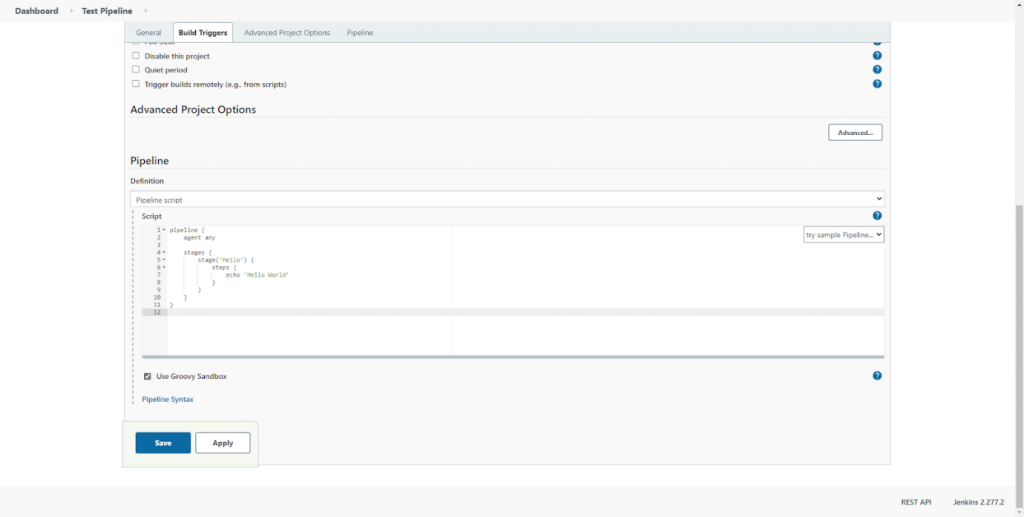 Jenkinsパイプラインを構成します。
