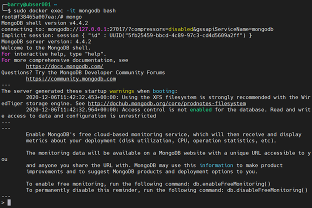 MongoDB Docker 5.1 - MongoDbターミナルにアクセス