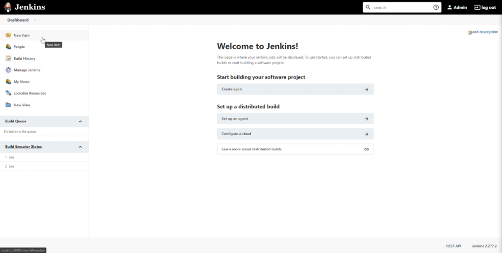 Jenkinsを開いてアイテムを作成します。