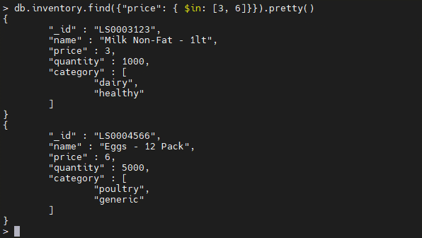 MongoDBの$in演算子の例。