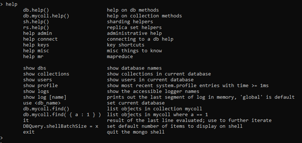 MongoDBシェルhelpコマンド
