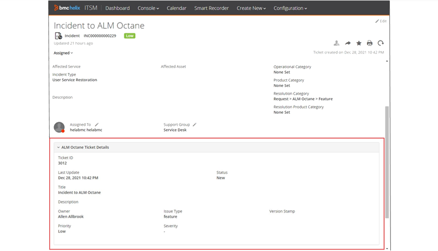 Synchronize incidents with ALM Octane entities via BMC Helix iPaaS