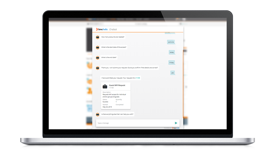 チャットからサービス要求を直接送信